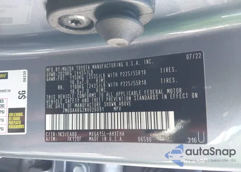 2022 Toyota Corolla Cross Xle из США, поврежденный, VIN 7MUDAABG2NV026091